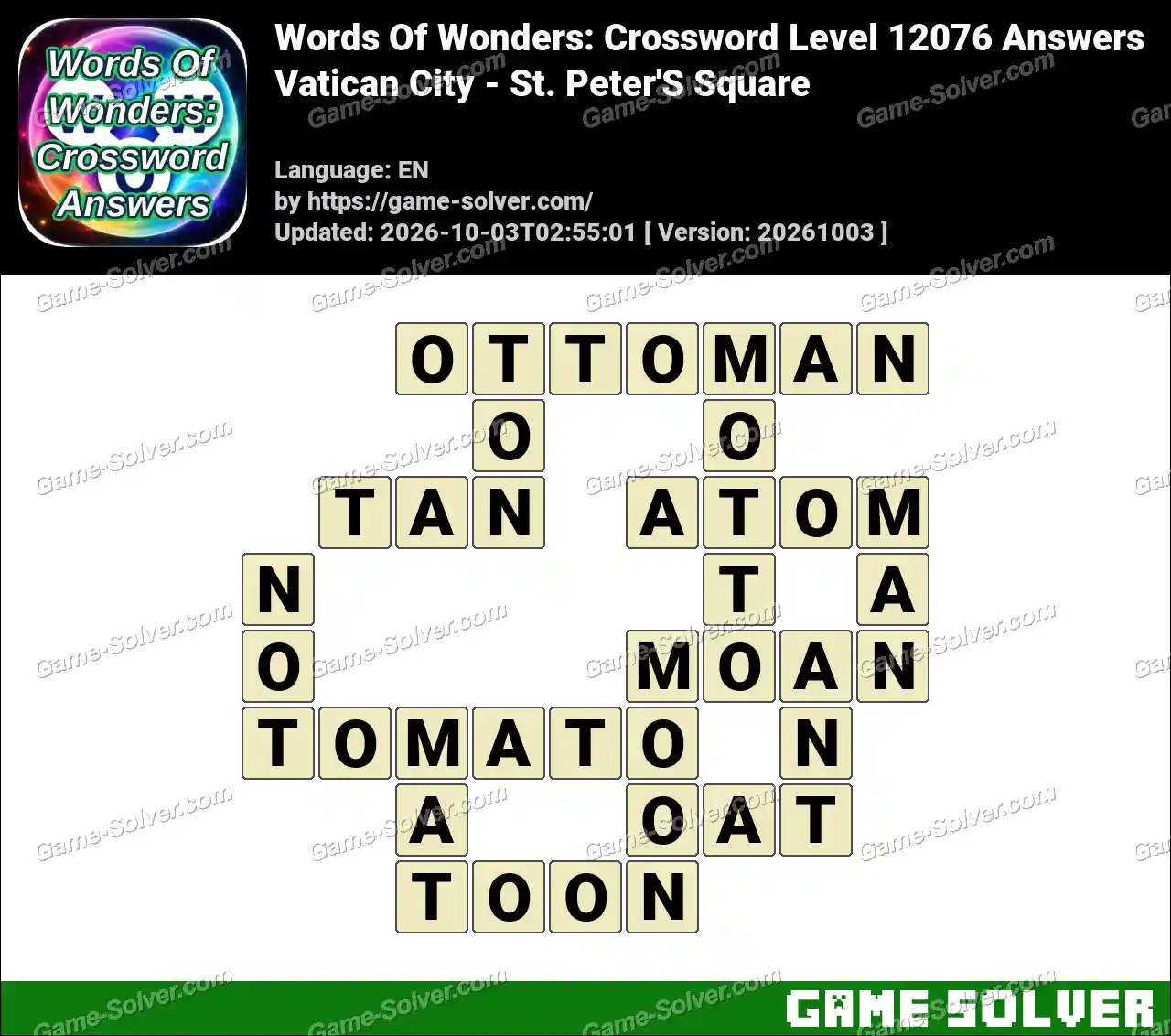 Words Of Wonders: Crossword Level 12076 Answers – Vatican City – St. Peter’S Square
